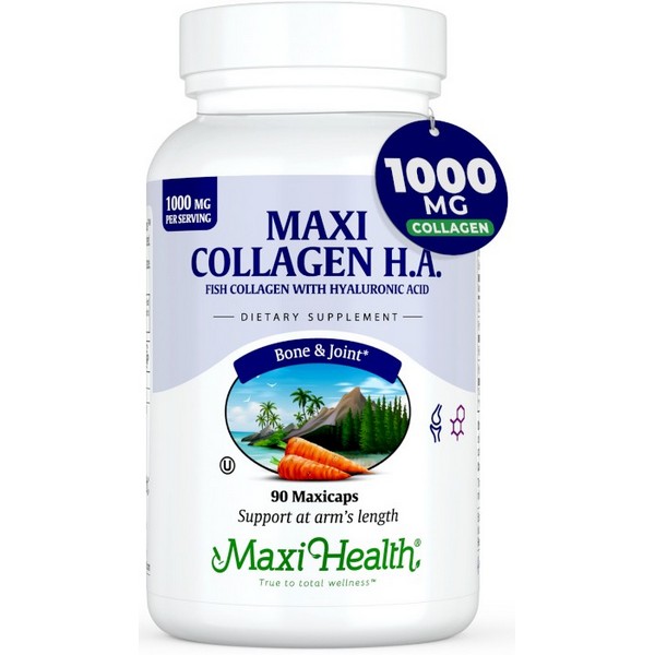 Maxi Health Maxi Collagen H.A. Fish Collagen with Hyaluronic Acid 1000 mg 90 Capsules Kosher Supplement